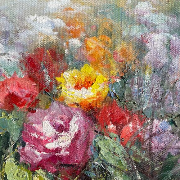 Spring Flower Field with Butterflies! This Oil Painting is Full of Romantic Vibe - Picture 3 of 8